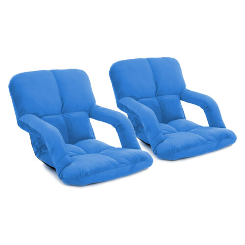 2x Folding Lounge Cushion Adjustable Floor Lazy Recliner Chair with Armrest Blue