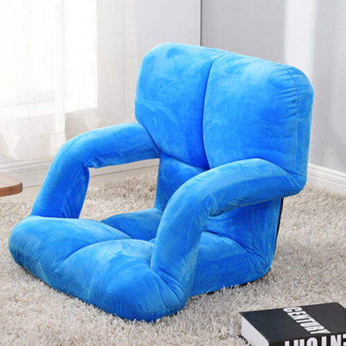 2x Folding Lounge Cushion Adjustable Floor Lazy Recliner Chair with Armrest Blue - Image 3