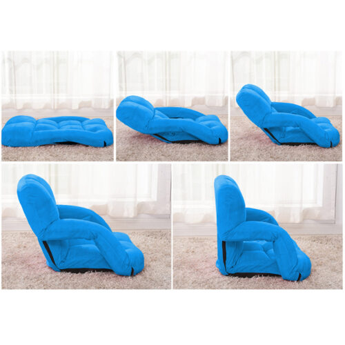 2x Folding Lounge Cushion Adjustable Floor Lazy Recliner Chair with Armrest Blue - Image 5