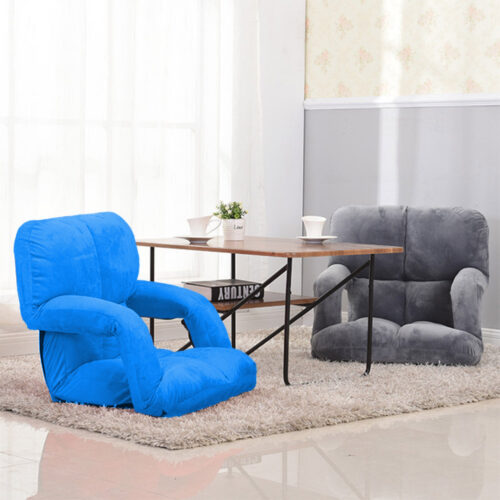 2x Folding Lounge Cushion Adjustable Floor Lazy Recliner Chair with Armrest Blue - Image 9