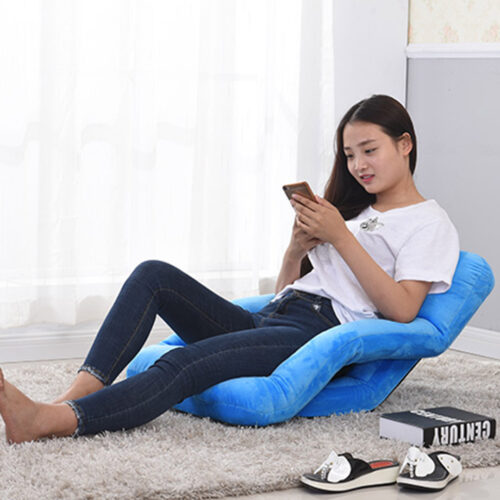 2x Folding Lounge Cushion Adjustable Floor Lazy Recliner Chair with Armrest Blue - Image 10