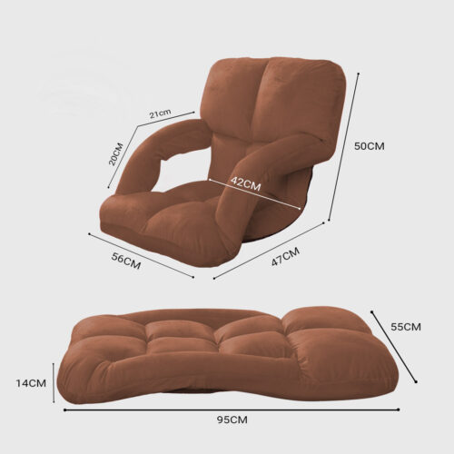 2x Folding Lounge Cushion Adjustable Floor Lazy Recliner Chair with Armrest Coffee - Image 2