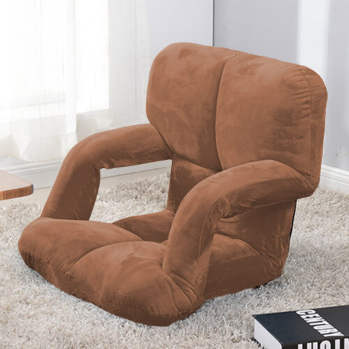 2x Folding Lounge Cushion Adjustable Floor Lazy Recliner Chair with Armrest Coffee - Image 3