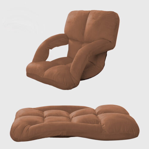 2x Folding Lounge Cushion Adjustable Floor Lazy Recliner Chair with Armrest Coffee - Image 4