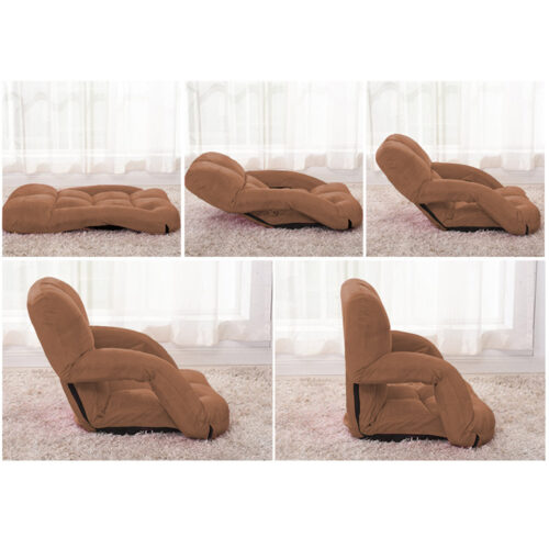 2x Folding Lounge Cushion Adjustable Floor Lazy Recliner Chair with Armrest Coffee - Image 5