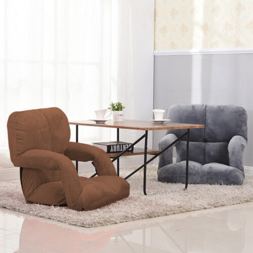 2x Folding Lounge Cushion Adjustable Floor Lazy Recliner Chair with Armrest Coffee - Image 9