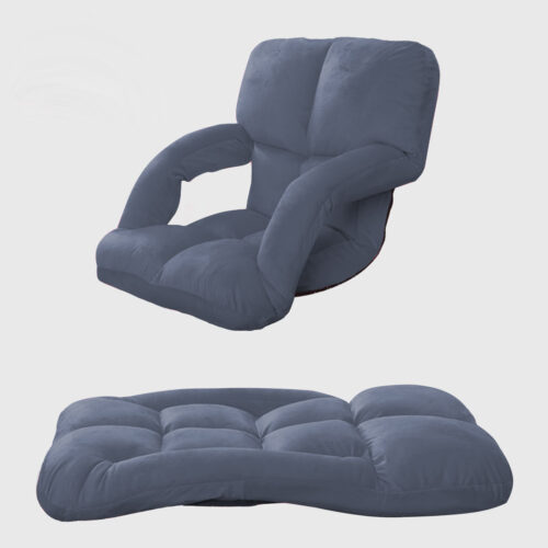 2x Folding Lounge Cushion Adjustable Floor Lazy Recliner Chair with Armrest Grey - Image 4