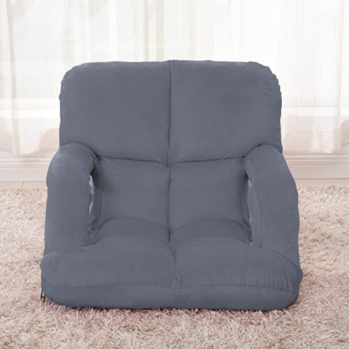 2x Folding Lounge Cushion Adjustable Floor Lazy Recliner Chair with Armrest Grey - Image 8