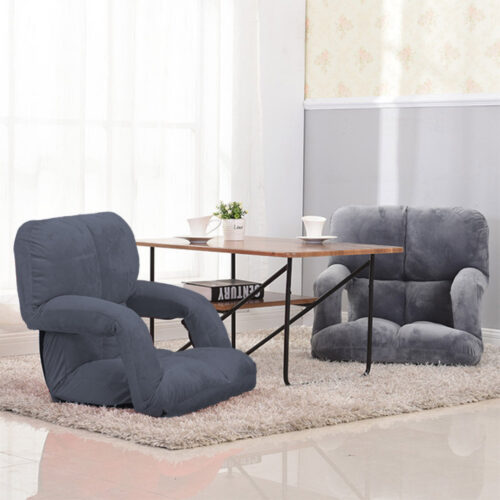 2x Folding Lounge Cushion Adjustable Floor Lazy Recliner Chair with Armrest Grey - Image 9