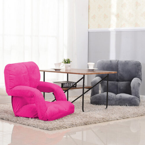 2x Folding Lounge Cushion Adjustable Floor Lazy Recliner Chair with Armrest Pink - Image 9