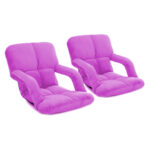 2x Folding Lounge Cushion Adjustable Floor Lazy Recliner Chair with Armrest Purple