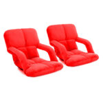 2x Folding Lounge Cushion Adjustable Floor Lazy Recliner Chair with Armrest Red