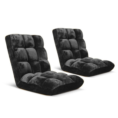 2x Floor Recliner Folding Lounge Sofa Futon Couch Folding Chair Cushion Black