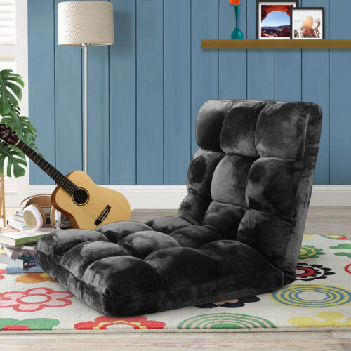 2x Floor Recliner Folding Lounge Sofa Futon Couch Folding Chair Cushion Black - Image 2