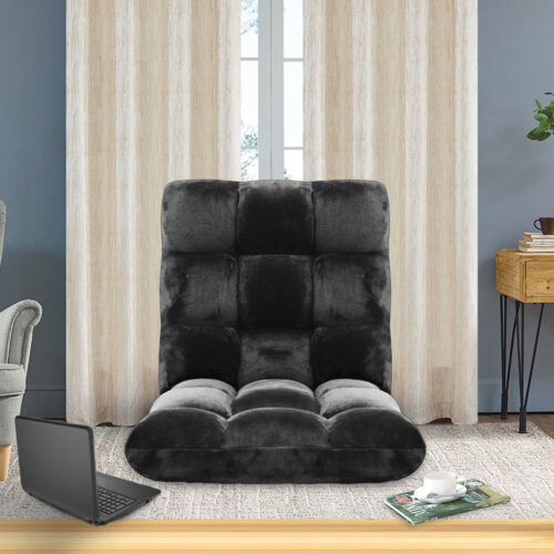 2x Floor Recliner Folding Lounge Sofa Futon Couch Folding Chair Cushion Black - Image 4