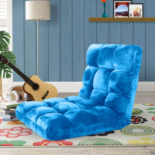 2x Floor Recliner Folding Lounge Sofa Futon Couch Folding Chair Cushion Blue - Image 2