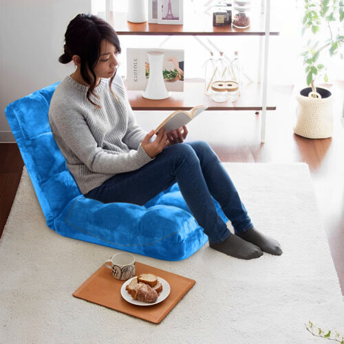 2x Floor Recliner Folding Lounge Sofa Futon Couch Folding Chair Cushion Blue - Image 8