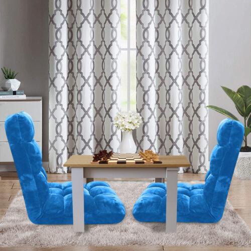 2x Floor Recliner Folding Lounge Sofa Futon Couch Folding Chair Cushion Blue - Image 9