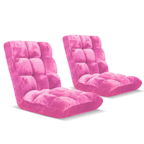 2x Floor Recliner Folding Lounge Sofa Futon Couch Folding Chair Cushion Light Pink
