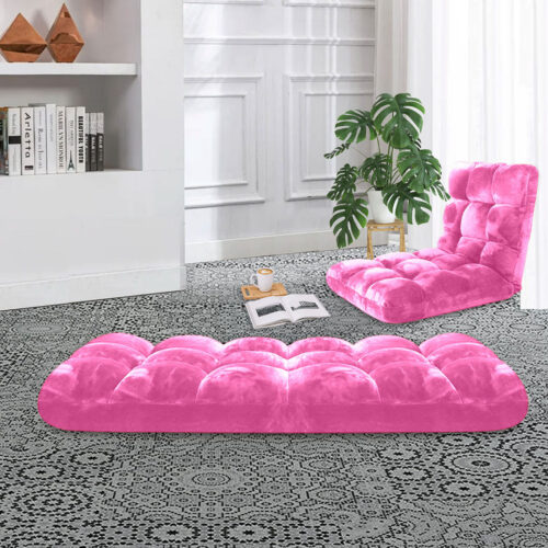 2x Floor Recliner Folding Lounge Sofa Futon Couch Folding Chair Cushion Light Pink - Image 4