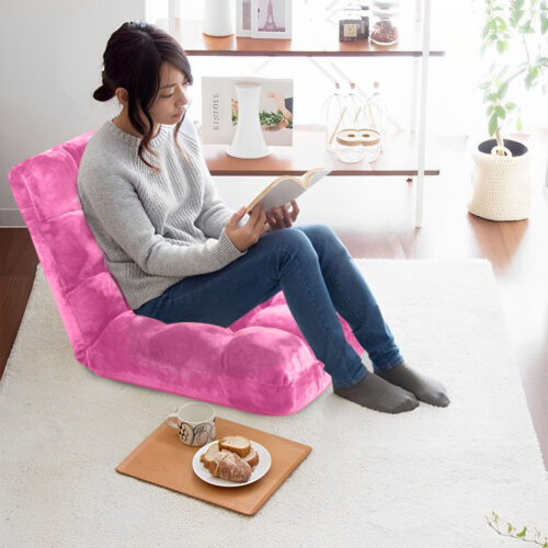2x Floor Recliner Folding Lounge Sofa Futon Couch Folding Chair Cushion Light Pink - Image 8