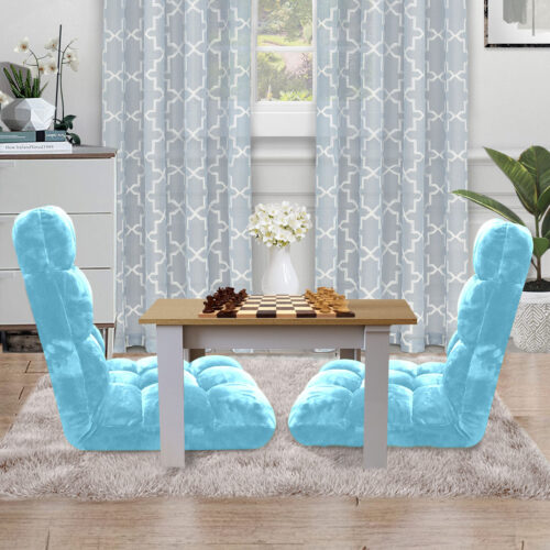 2x Floor Recliner Collapsible Lounge Sofa Couch Folding Chair Cushion Light Blue - Image 7