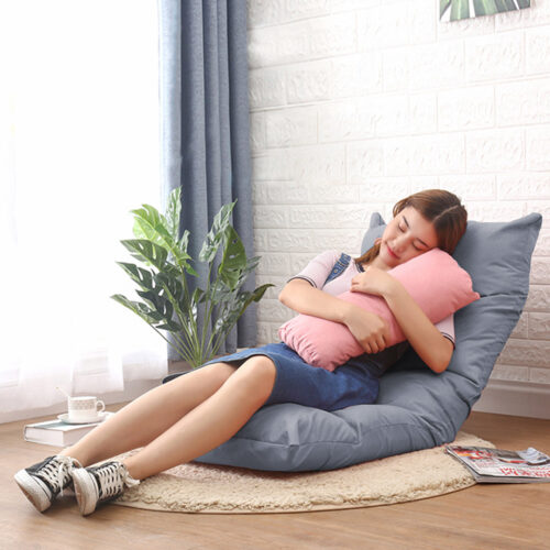 2x Lounge Floor Recliner Adjustable Lazy Sofa Bed Folding Game Chair Grey - Image 6