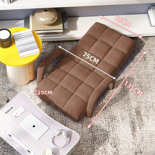 Folding Lounge Cushion Adjustable Floor Lazy Recliner Chair with Armrest Coffee - Image 2