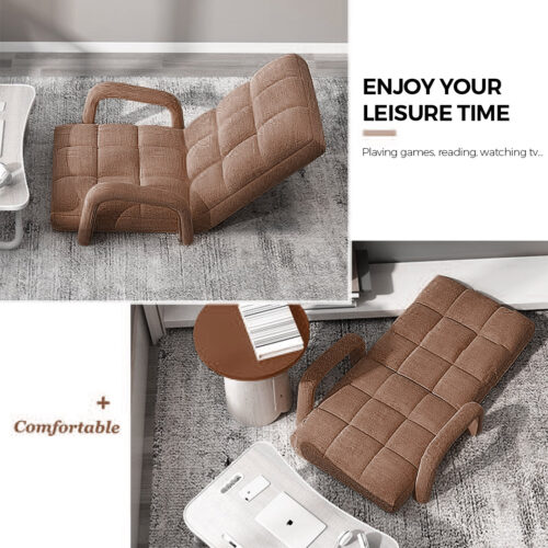 Folding Lounge Cushion Adjustable Floor Lazy Recliner Chair with Armrest Coffee - Image 4