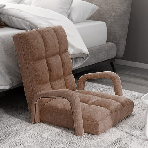 Folding Lounge Cushion Adjustable Floor Lazy Recliner Chair with Armrest Coffee - Image 5