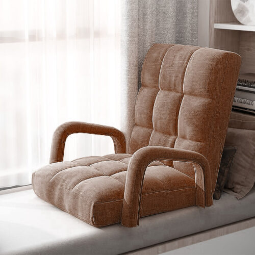 Folding Lounge Cushion Adjustable Floor Lazy Recliner Chair with Armrest Coffee - Image 6