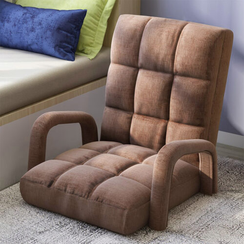 Folding Lounge Cushion Adjustable Floor Lazy Recliner Chair with Armrest Coffee - Image 7