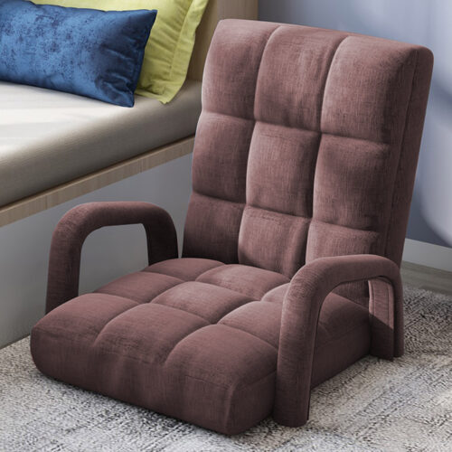 Folding Lounge Cushion Adjustable Floor Lazy Recliner Chair with Armrest Coffee - Image 8