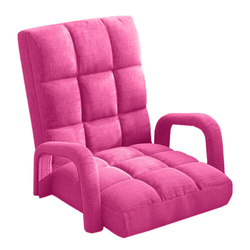 Folding Lounge Cushion Adjustable Floor Lazy Recliner Chair with Armrest Pink