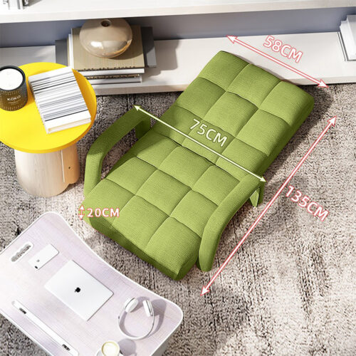 Folding Lounge Cushion Adjustable Floor Lazy Recliner Chair with Armrest Yellow Green - Image 2
