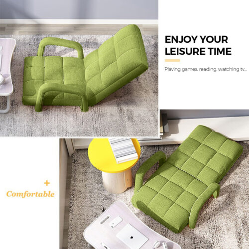 Folding Lounge Cushion Adjustable Floor Lazy Recliner Chair with Armrest Yellow Green - Image 4