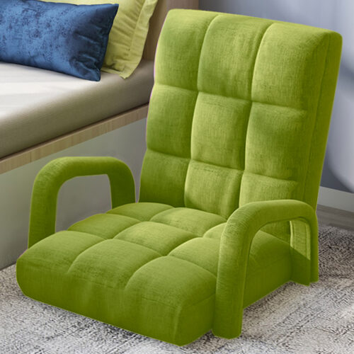 Folding Lounge Cushion Adjustable Floor Lazy Recliner Chair with Armrest Yellow Green - Image 8