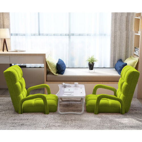 Folding Lounge Cushion Adjustable Floor Lazy Recliner Chair with Armrest Yellow Green - Image 9