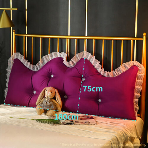 2x 180cm Burgundy Princess Bed Pillow Headboard Backrest Bedside Tatami Sofa Cushion with Ruffle Lace Decor - Image 2