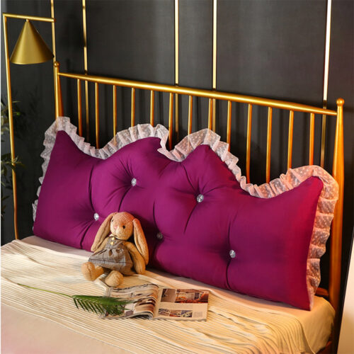 2x 180cm Burgundy Princess Bed Pillow Headboard Backrest Bedside Tatami Sofa Cushion with Ruffle Lace Decor - Image 3