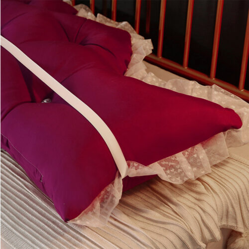 2x 180cm Burgundy Princess Bed Pillow Headboard Backrest Bedside Tatami Sofa Cushion with Ruffle Lace Decor - Image 5
