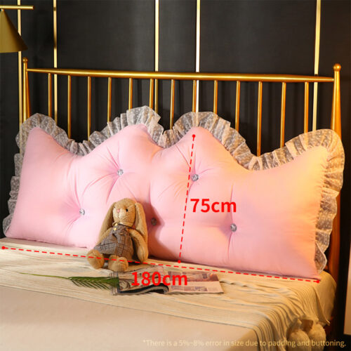 2x 180cm Pink Princess Bed Pillow Headboard Backrest Bedside Tatami Sofa Cushion with Ruffle Lace Decor - Image 2