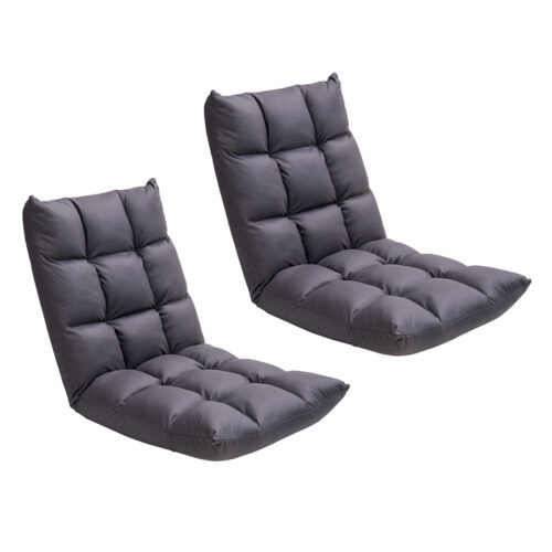 2x Grey Lounge Floor Recliner Adjustable Gaming Sofa Bed Folding Indoor Outdoor Backrest Seat
