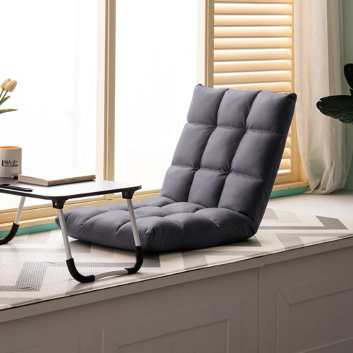 2x Grey Lounge Floor Recliner Adjustable Gaming Sofa Bed Folding Indoor Outdoor Backrest Seat - Image 3