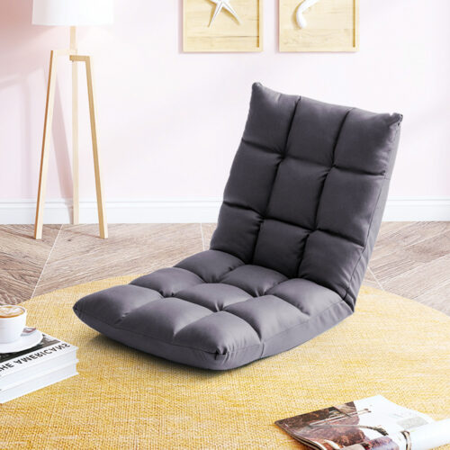 2x Grey Lounge Floor Recliner Adjustable Gaming Sofa Bed Folding Indoor Outdoor Backrest Seat - Image 4