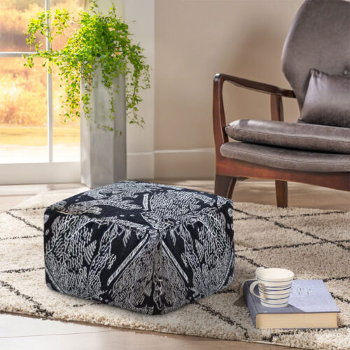 2x 55x30cm Black Squared Soft Pouffe Seat Cushion Elegant Home Accent Decor Footstool - Image 6