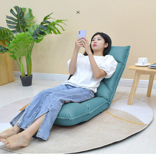 2x Green Lounge Recliner Lazy Sofa Bed Tatami Cushion Collapsible Backrest Seat - Image 4