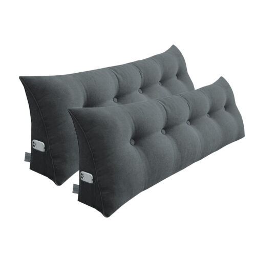 2x 180cm Dark Grey Wedge Bed Pillow Headboard Backrest Bedside Tatami Cushion Decor