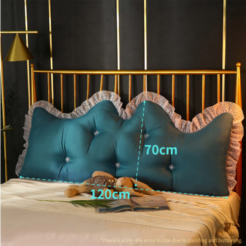 4x 120cm Blue-Green Princess Bed Pillow Headboard Backrest Bedside Tatami Sofa Cushion with Ruffle Lace Decor - Image 2