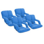 4x Folding Lounge Cushion Adjustable Floor Lazy Recliner Chair with Armrest Blue
